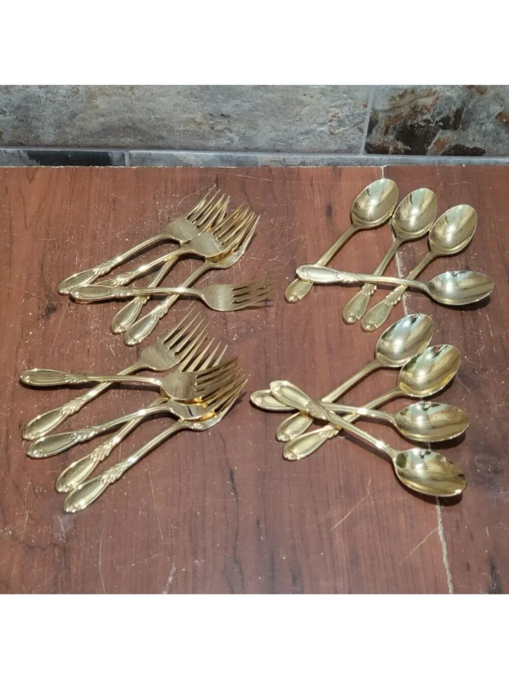 Vintage Gold Plated Electroplate Flatware Set 18 Pcs Marked Stainless Steel Kore
